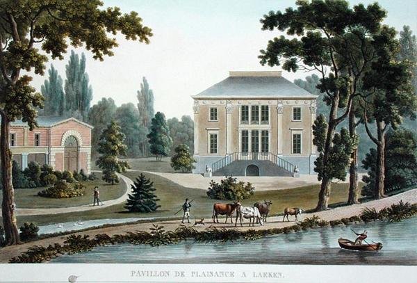 Pavillon de Plaisance v Laekenu, z „Výběru z nejvýznačnějších památek, budov a domů Nizozemského království“ od Pierra Jacquese Goetghebuera, vydáno 1827 (akvatinta) od Pierre Jacques Goetghebuer