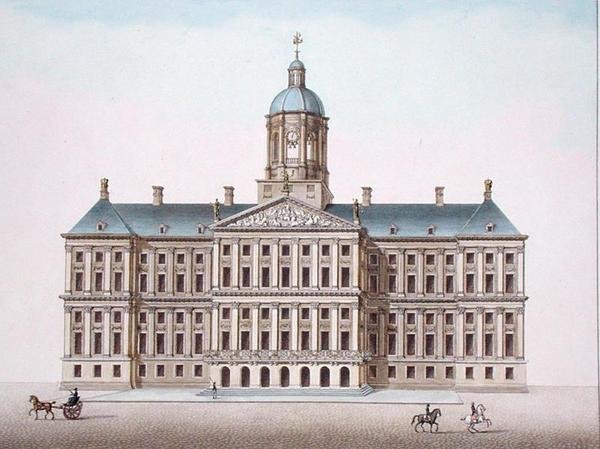 Královský palác v Amsterdamu, z „Výběr z nejvýznačnějších památek, budov a domů Nizozemského království“ od Pierra Jacquese Goetghebuera, vydáno 1827 (akvatinta) od Pierre Jacques Goetghebuer
