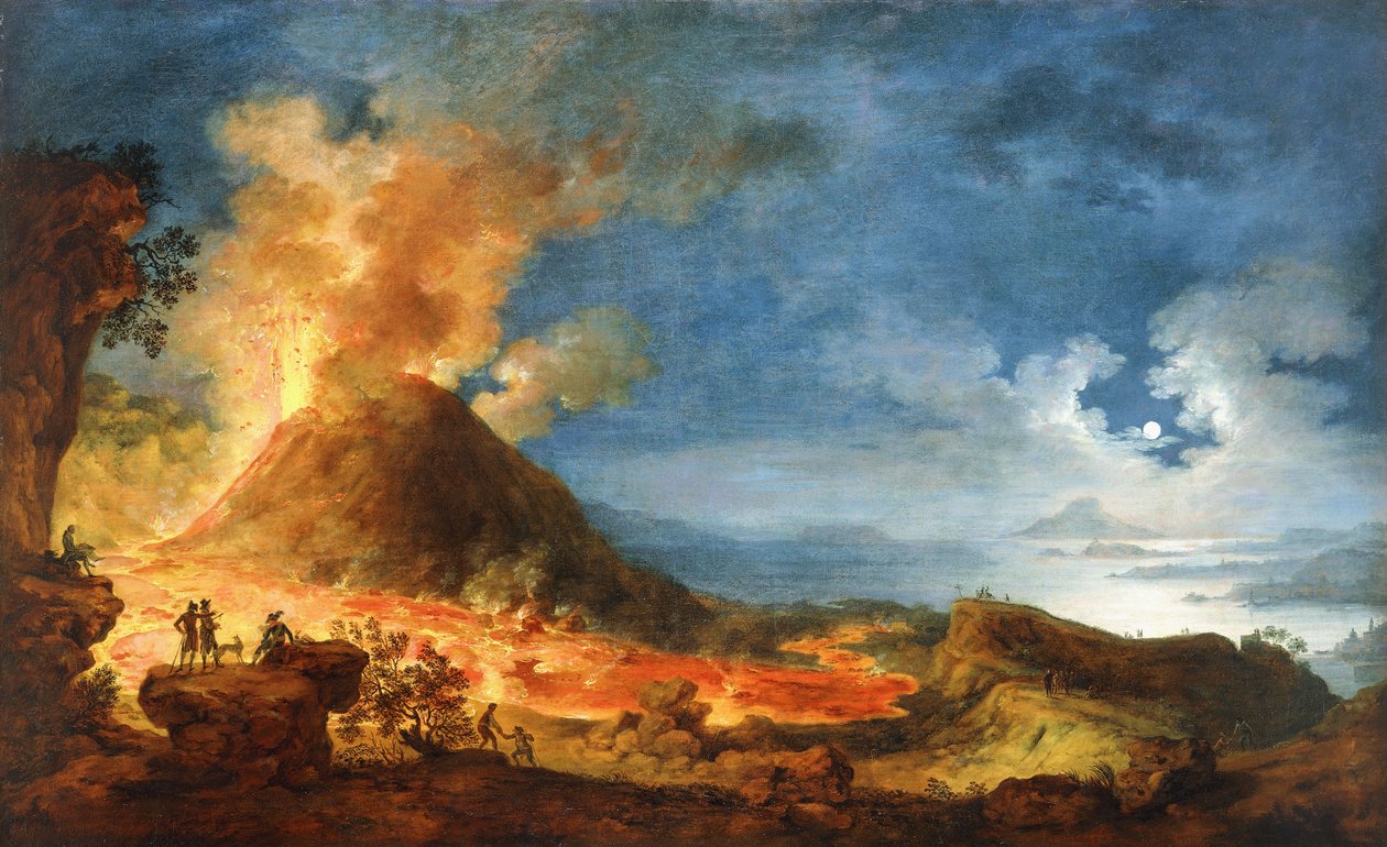Erupce Vesuvu s pozorovateli v popředí, od Pierre Jacques Volaire
