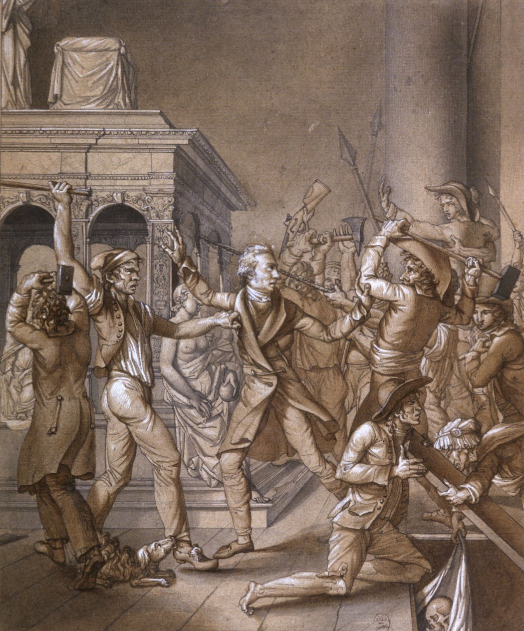 Alexandre Lenoir se postavil proti revolucionářům, když chtěli zničit hrob francouzského krále Ludvíka XII. v královské bazilice Saint Denis v roce 1793, v době francouzské revoluce od Pierre Joseph Lafontaine