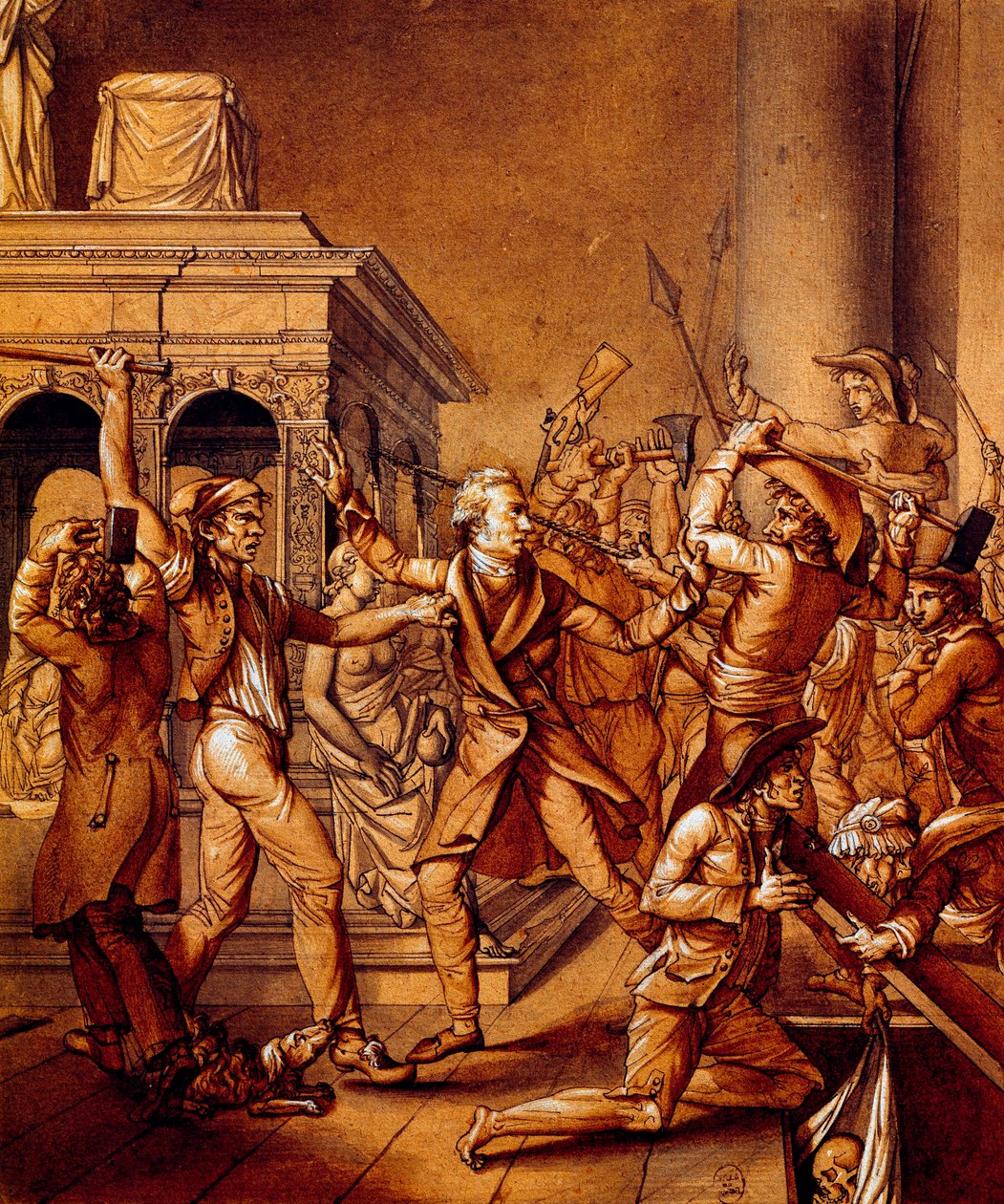 Alexandre Lenoir se postavil proti revolucionářům, když chtěli zničit hrob francouzského krále Ludvíka XII. v královské bazilice Saint Denis v roce 1793, v době francouzské revoluce od Pierre Joseph Lafontaine