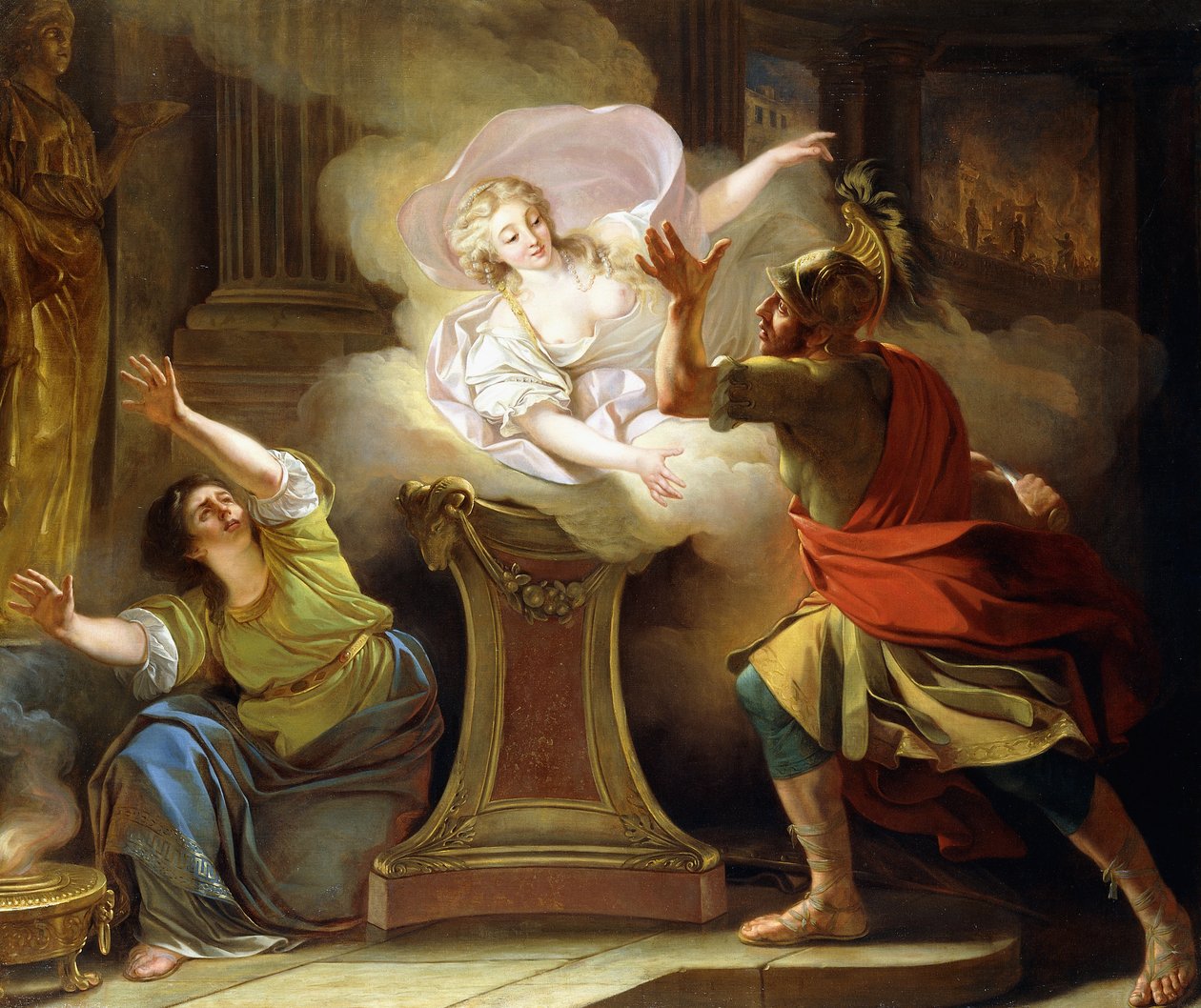 Aeneas pronásleduje Helenu v chrámu Vesta, od Pierre Lacour
