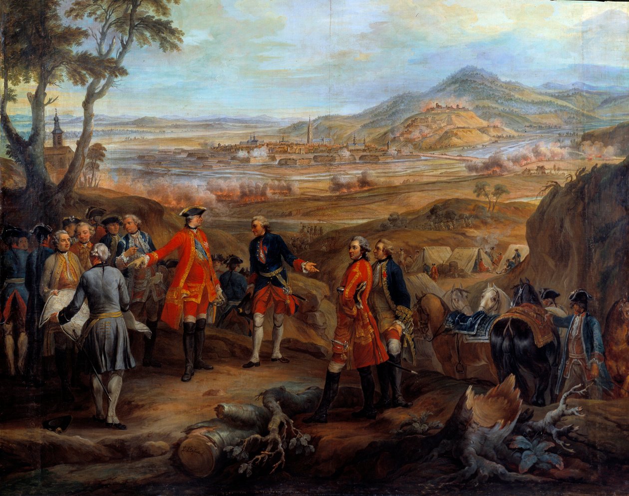 Tažení Flander (1745-1747): „“ Obléhání Fribourgu v Brisgau dne 11. října 1744“““ Ludvík XV řídí vojenské operace. Obraz Pierra Nicolase Lenfanta (1704-1787) 18. století Sun. 2,75x2,5m od Pierre Lenfant