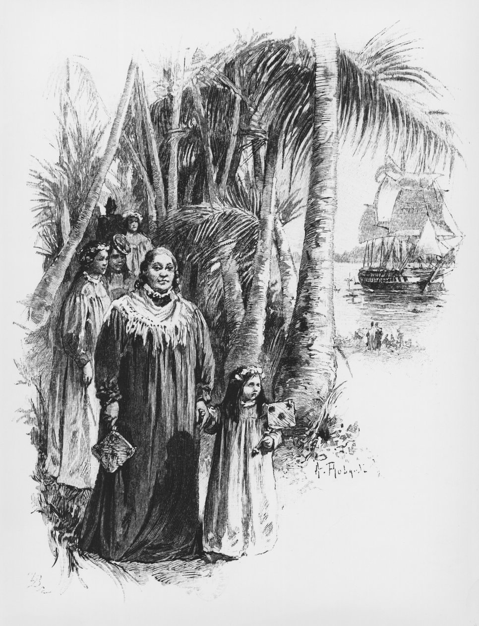Královna Pomare IV (1827-77) z Tahiti, ilustrace z „Le Mariage de Loti, Rarahu“ od Pierra Lotiho, Paříž, Calmann Levy, vydáno 1898 od Pierre Loti
