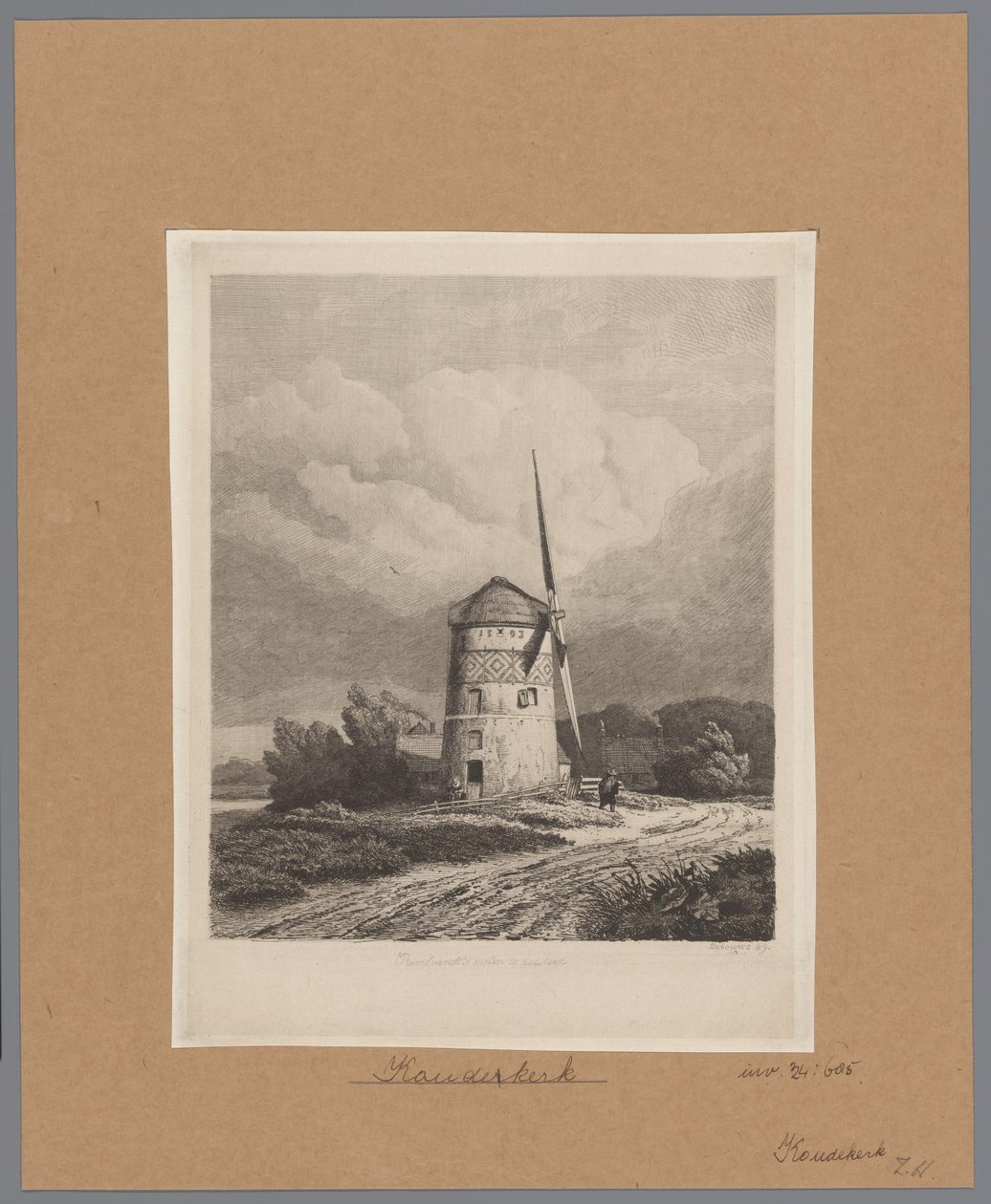 Pohled na Steenenmolen nebo Rembrandtův větrný mlýn v Koudekerk aan den Rijn Rembrandtův větrný mlýn v Koukerku (titul na objektu) od Pierre Louis Dubourcq
