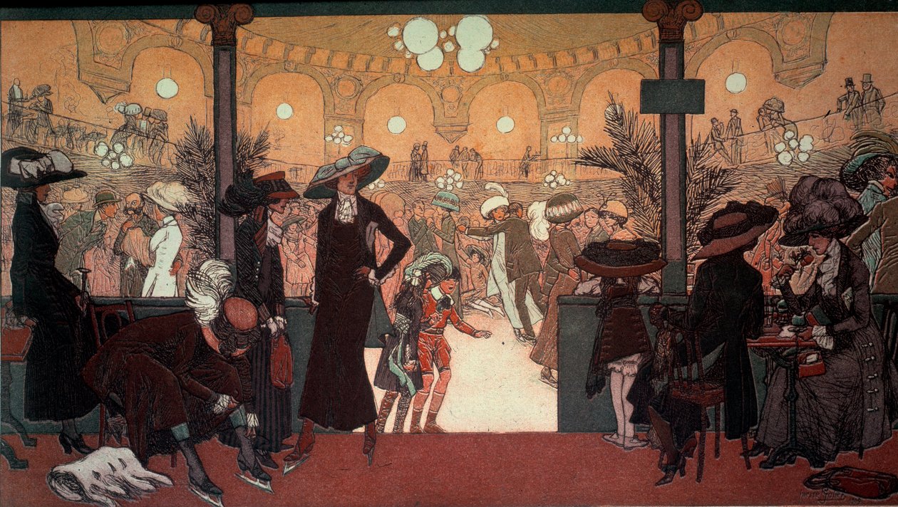 Palais des Glaces: Pohled z interiéru Palais des Glaces na Champs Elysees v Paříži: bruslařská dráha. Umělecké dílo Pierra Gatiera (1878-1944) Soukromá sbírka od Pierre Louis Gatier