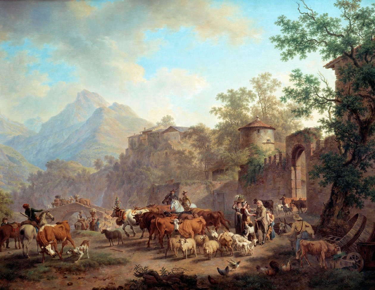Odjezd stád na horu Debut transhumancí. Obraz od Pierra Louis Larive (de la Rive) Godefroy (1735-1817) 1813 Ženeva, Muzeum umění a historie od Pierre Louis de La Rive