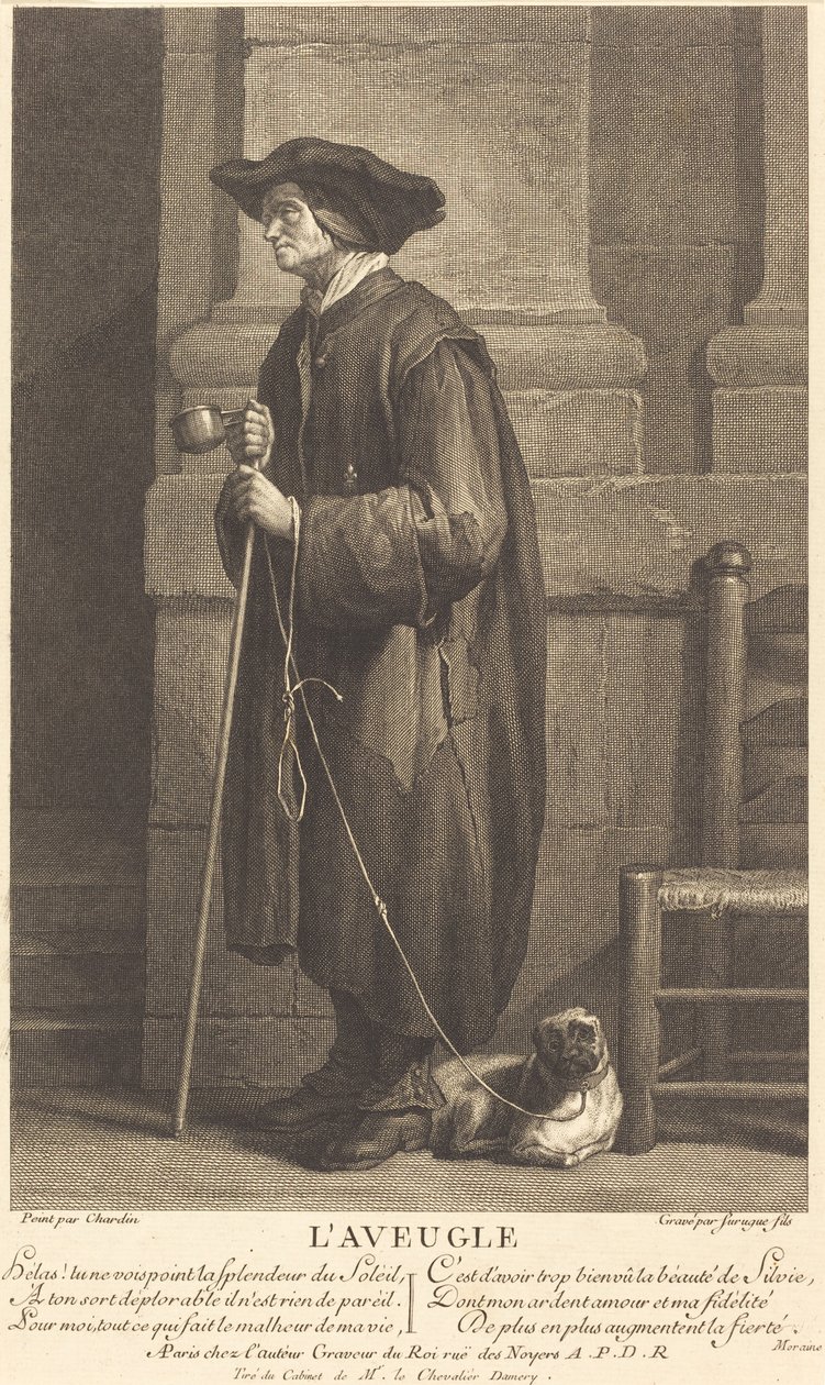 Slepý žebrák od Pierre Louis de Surugue after Jean Siméon Chardin