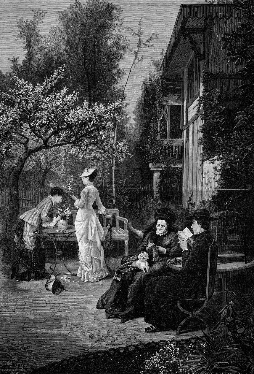 Květy broskvoně (19. století). Rytina podle obrazu Pierra Beylea (1838-1902). V „The Illustrous World““ č. 1250 z 12. března od Pierre Marie Beyle
