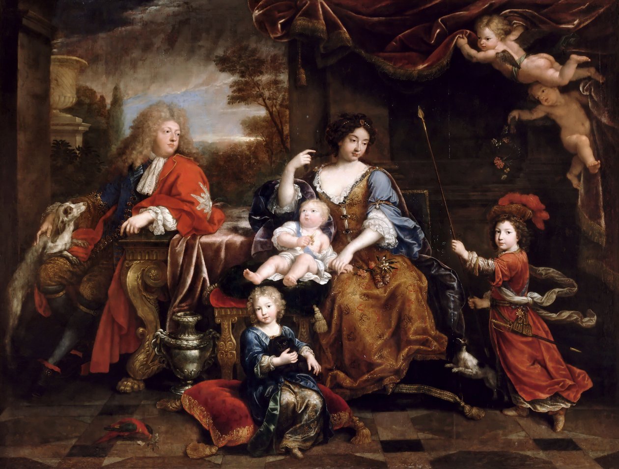 Louis Francouzský, Grand Dauphin 1661-1711, se svou rodinou od Pierre Mignard