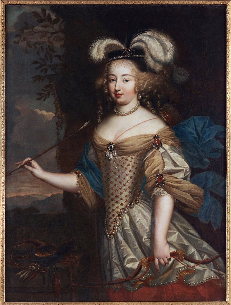 Madame de Montespan - Francoise Athenais de Rochechouart, markýza de Montespan (1640-1707), jako Diana, od Mignarda, Pierra (1612-1695). Olej na plátně. Rozměr: 130 x 95,5 cm. Soukromá sbírka od Pierre Mignard