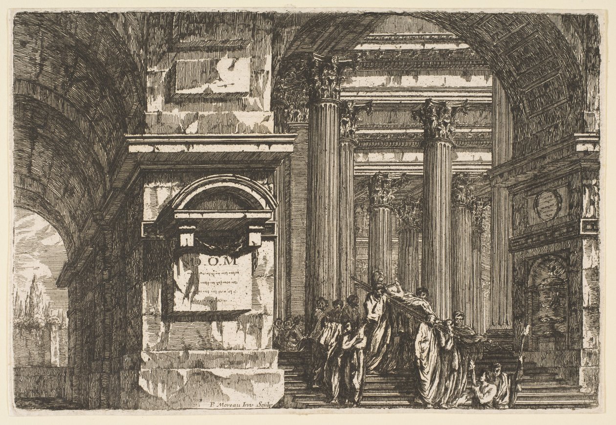 Pohřební scéna v chrámu, ca. 1760. od Pierre Moreau