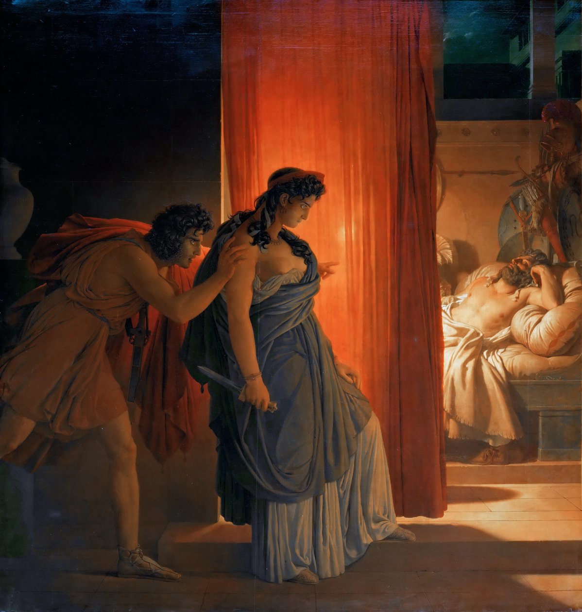 Clytemnestra váhá, než zabije spícího Agamemnona od Pierre Narcisse Guerin