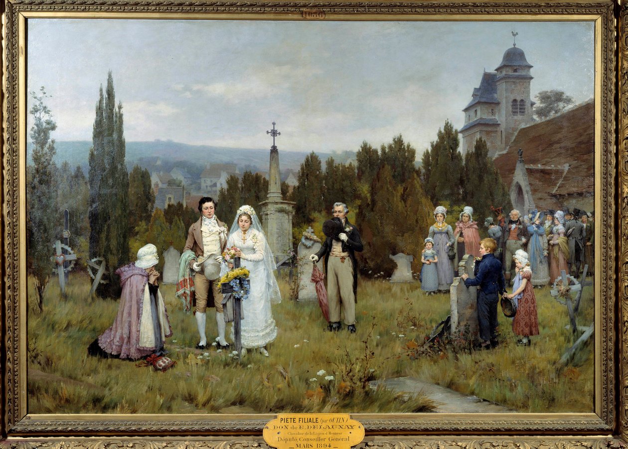 Pobočka Piete Wedding Scene, mladé nevěsty se shromažďují na hrobě zesnulého otce jedné z mladých nevěst. Obraz Pierra Otina (1840-1899) 19. století. Fecamp, muzejní centrum umění od Pierre Outin