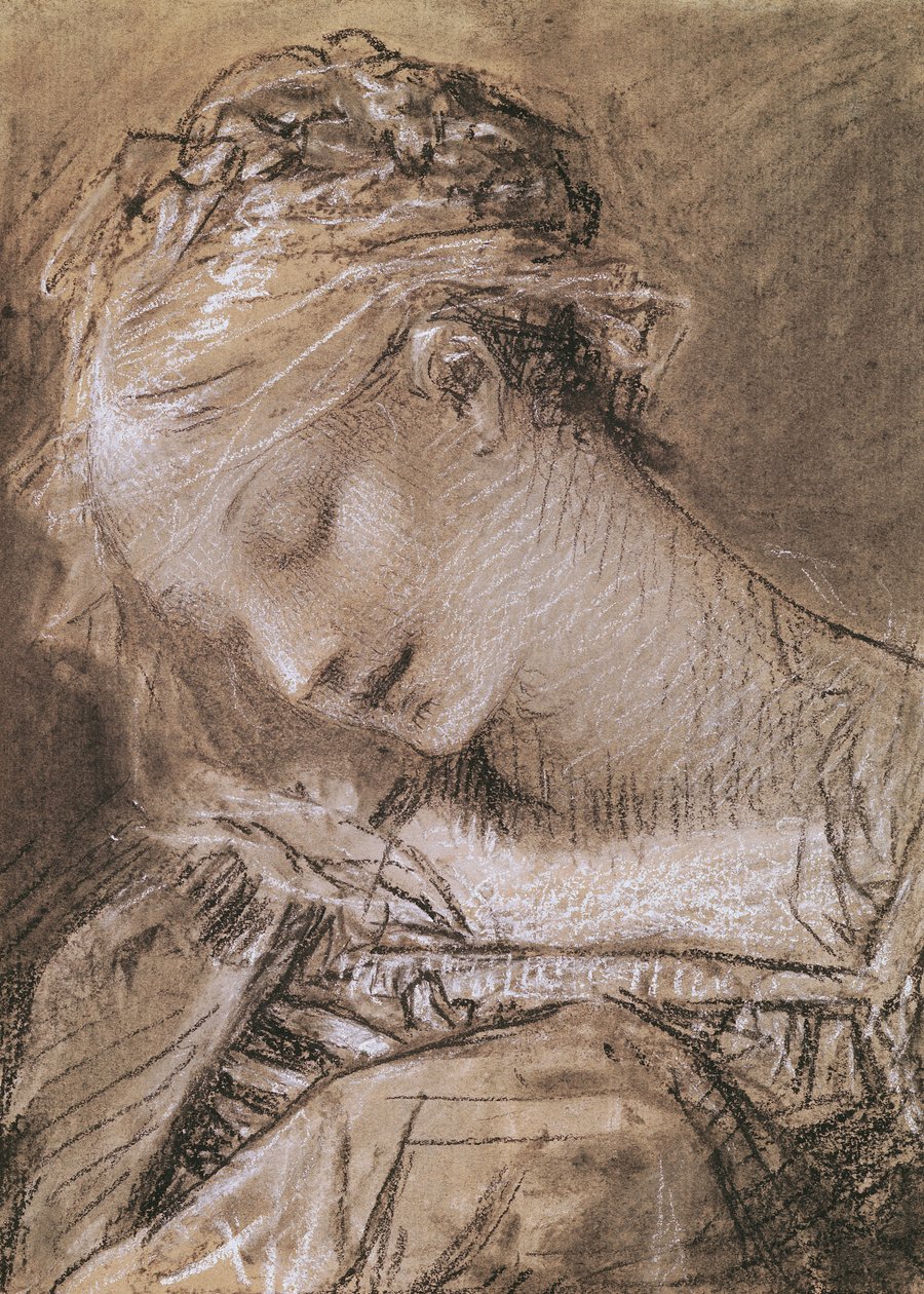 Hlava Panny (uhl a bílá křída na papíře) od Pierre Paul Prudhon