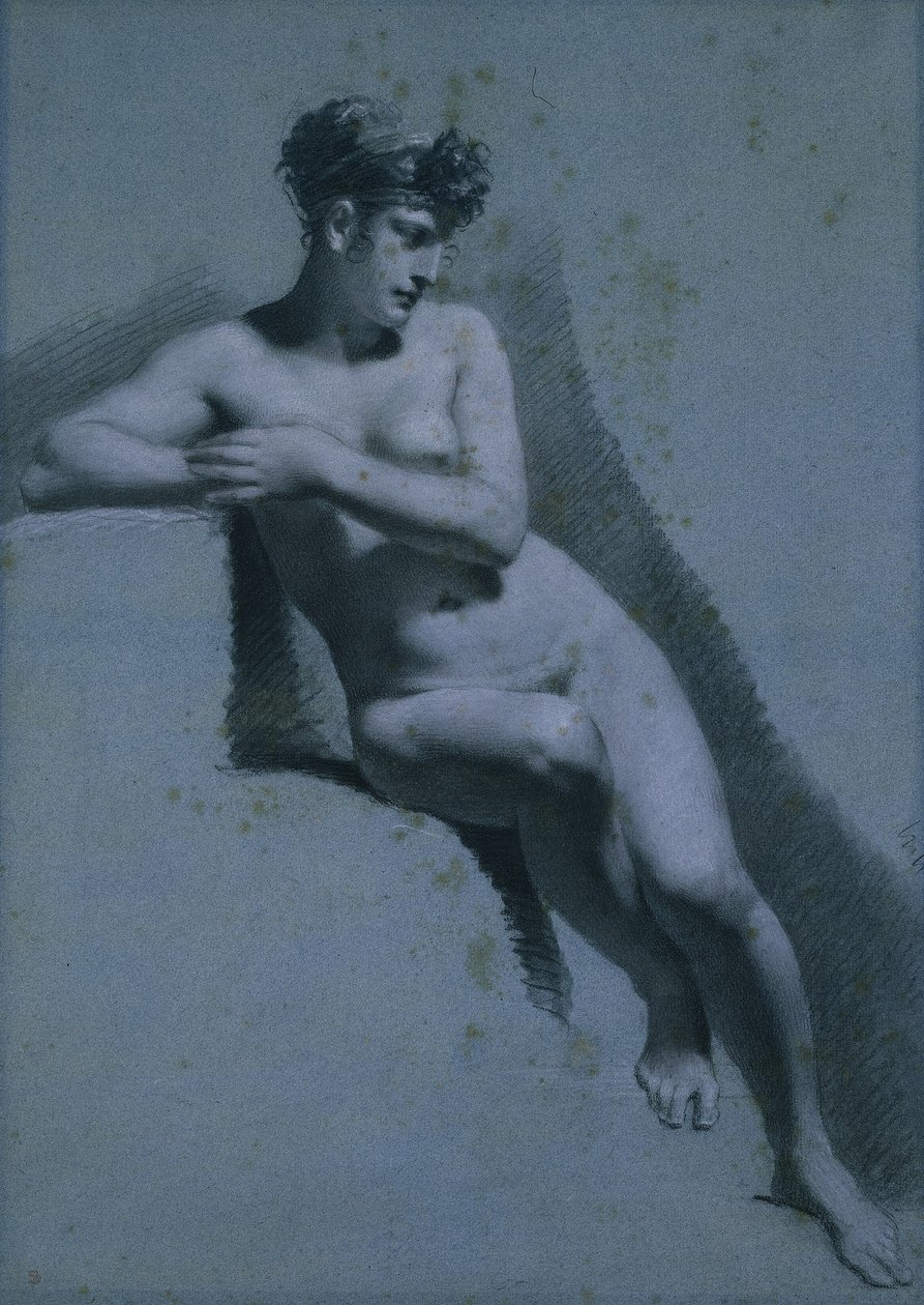 Studie nahé ženy, sedící při pohledu doprava (recto) od Pierre Paul Prud
