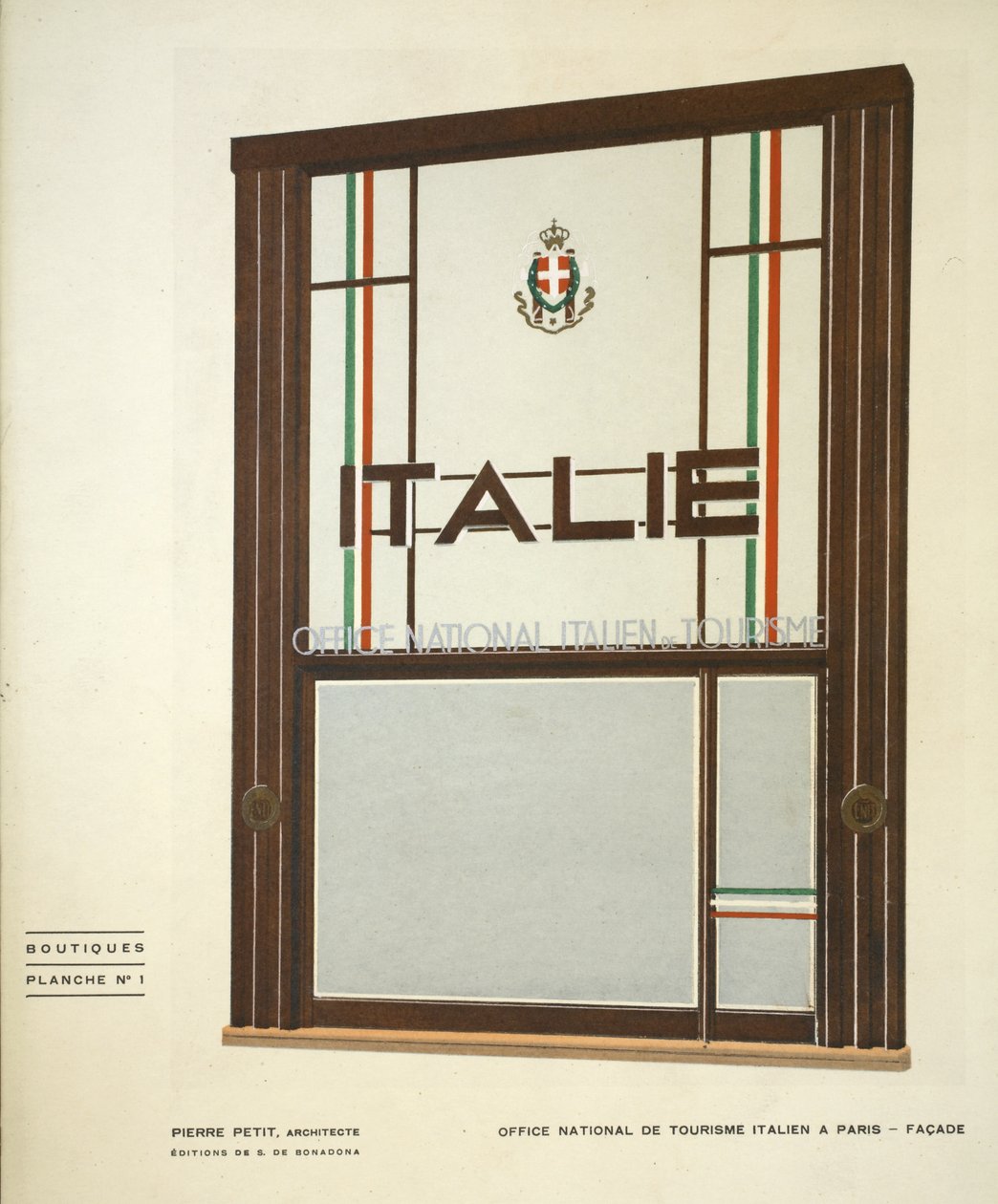 Italská národní turistická kancelář v Paříži, Pierre Petit, obchody, Henry Delacroix, Editions S De Bonadona, Paříž, konec 20. let 20. století, šablonový tisk od Pierre Petit