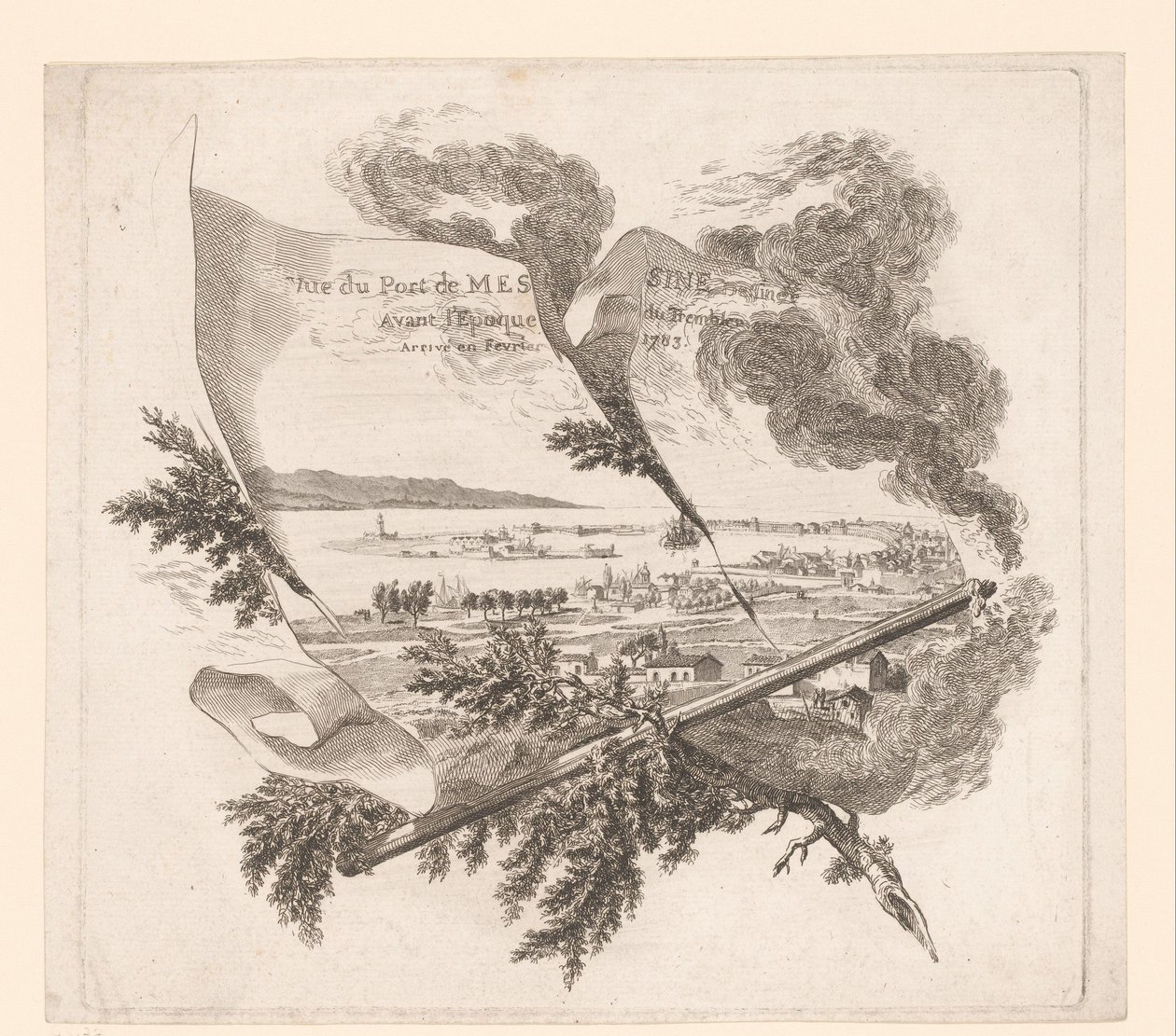 Zicht op de Haven van Messina Pohled na přístav Messina nakreslený před příchodem zemětřesení v únoru 1783. (název na objektu) od Pierre Philippe Choffard (attributed to)