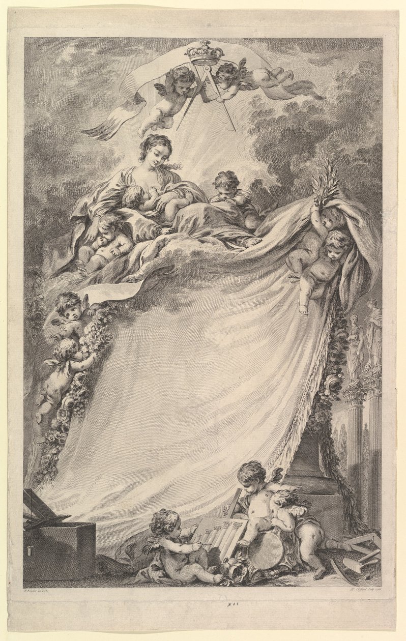 Diplom svobodných zednářů z Bordeaux, 1765-66. od Pierre Philippe Choffard