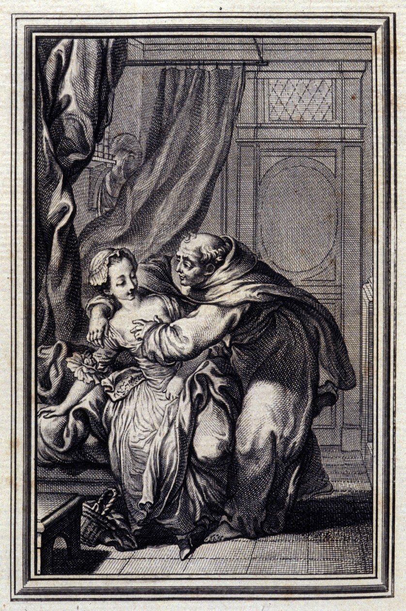 Jak duch přichází k dívkám. in "Tales et nouvelles en verse" by Jean La Fontaine. 1776. Ilustrace P. P. Choffard. od Pierre Philippe Choffard