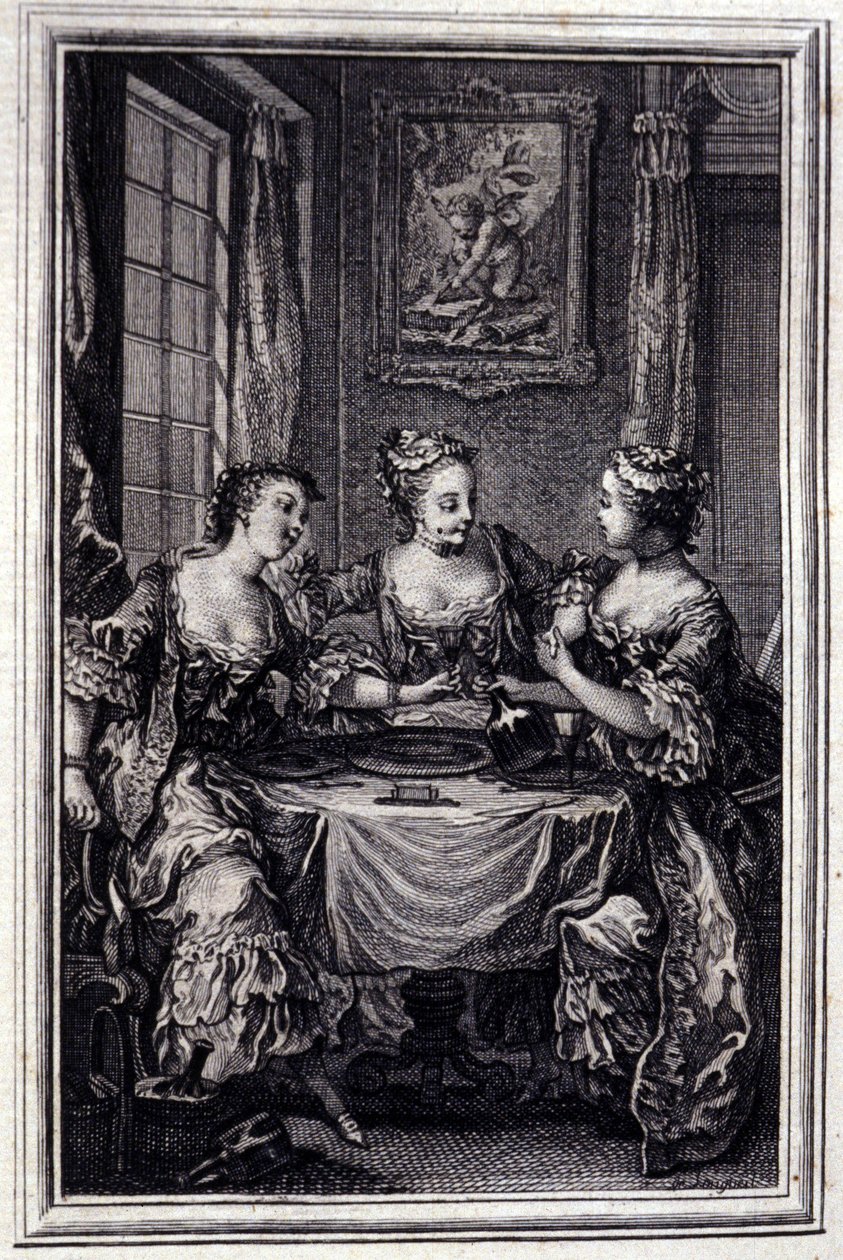 La Gageure des trois commeres – v „“Povídkách a povídkách ve verších”” od Jeana La Fontaina. 1776. Ilustrace P. P. Choffard. od Pierre Philippe Choffard
