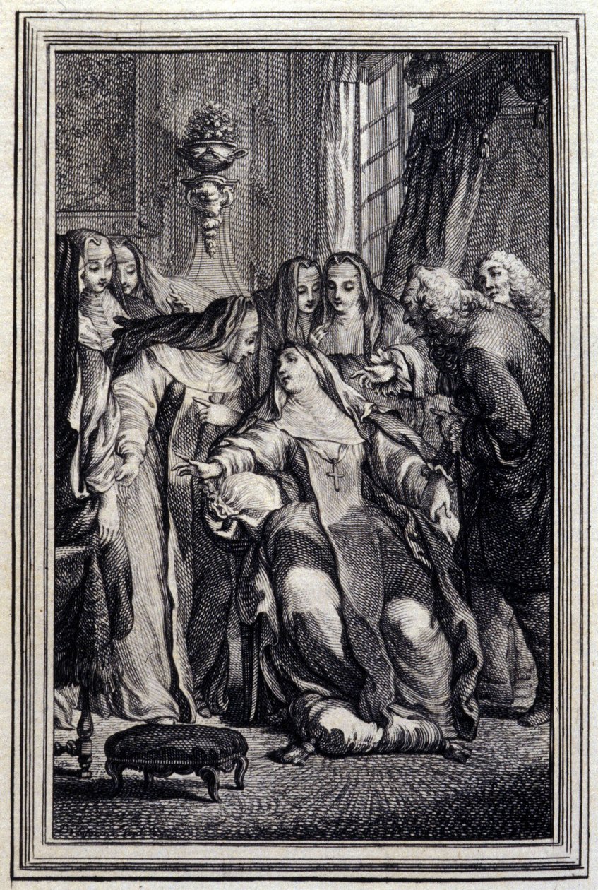 Nemocná abatyše - v „Příběhy a povídky ve verších“ od Jean La Fontaine. 1776. Ilustrace P. P. Choffard. od Pierre Philippe Choffard