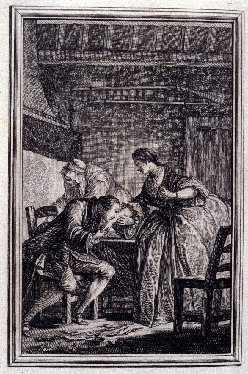 Falcon - v „“Pohádky a povídky ve verších”” od Jeana La Fontaina. 1776. Ilustrace P. P. Choffard. od Pierre Philippe Choffard