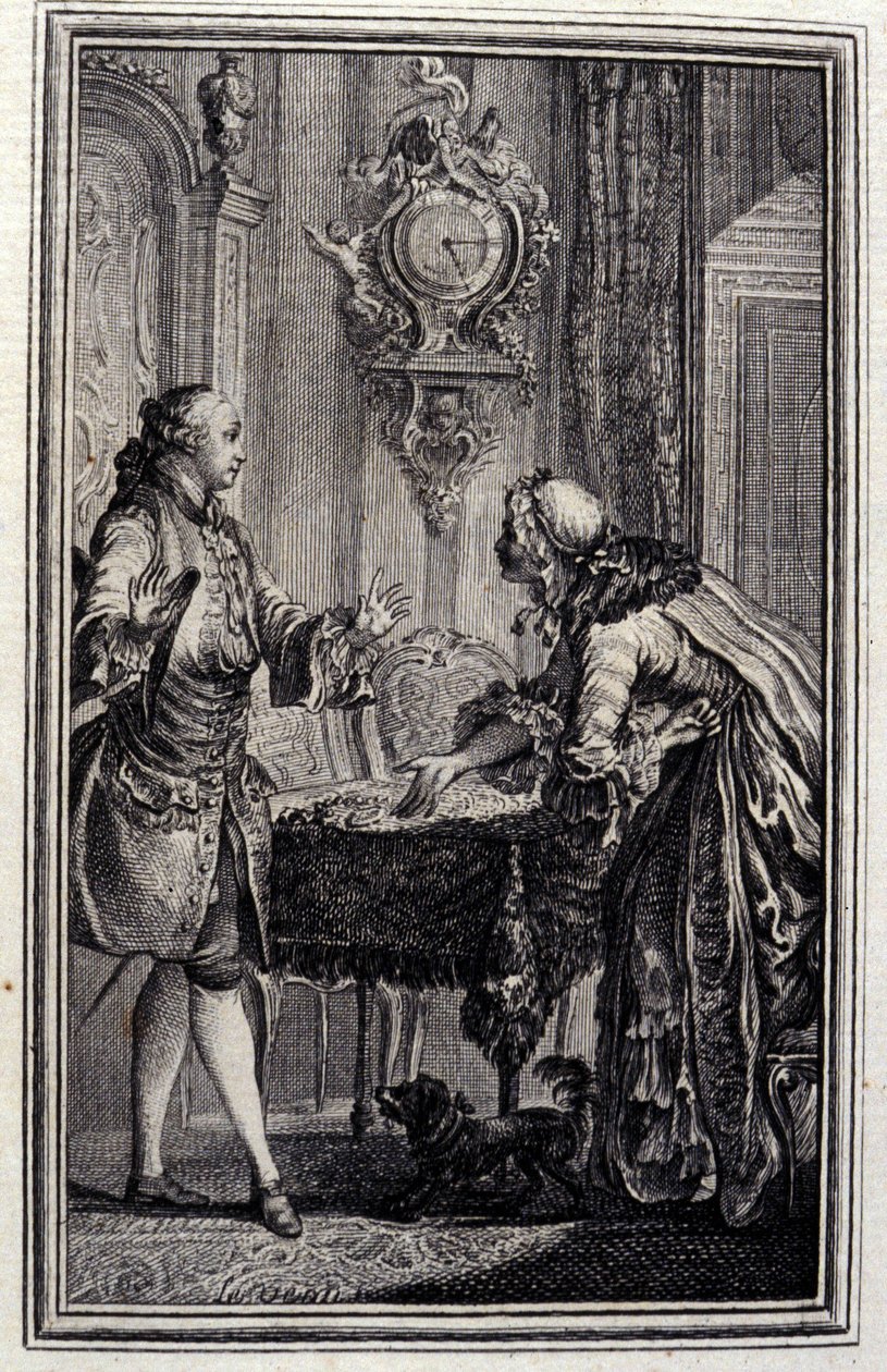 Le Gascon potrestán - v "" Příběhy a zprávy ve verších "" od Jean La Fontaine. 1776. Ilustrace P. P. Choffard. od Pierre Philippe Choffard