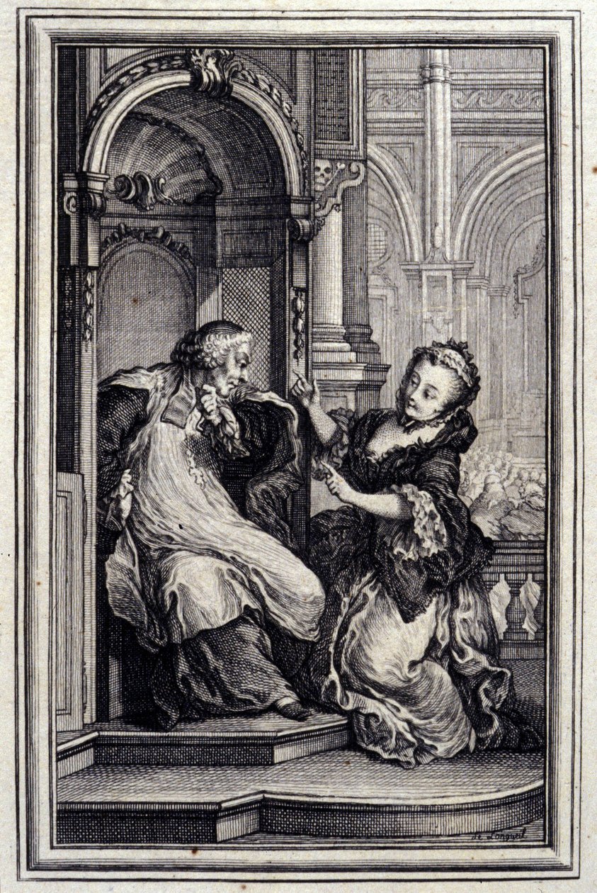 Zpovědník Le Mari - v "" Příběhy a povídky ve verších "" Jean La Fontaine. 1776. Ilustrace P. P. Choffard. od Pierre Philippe Choffard