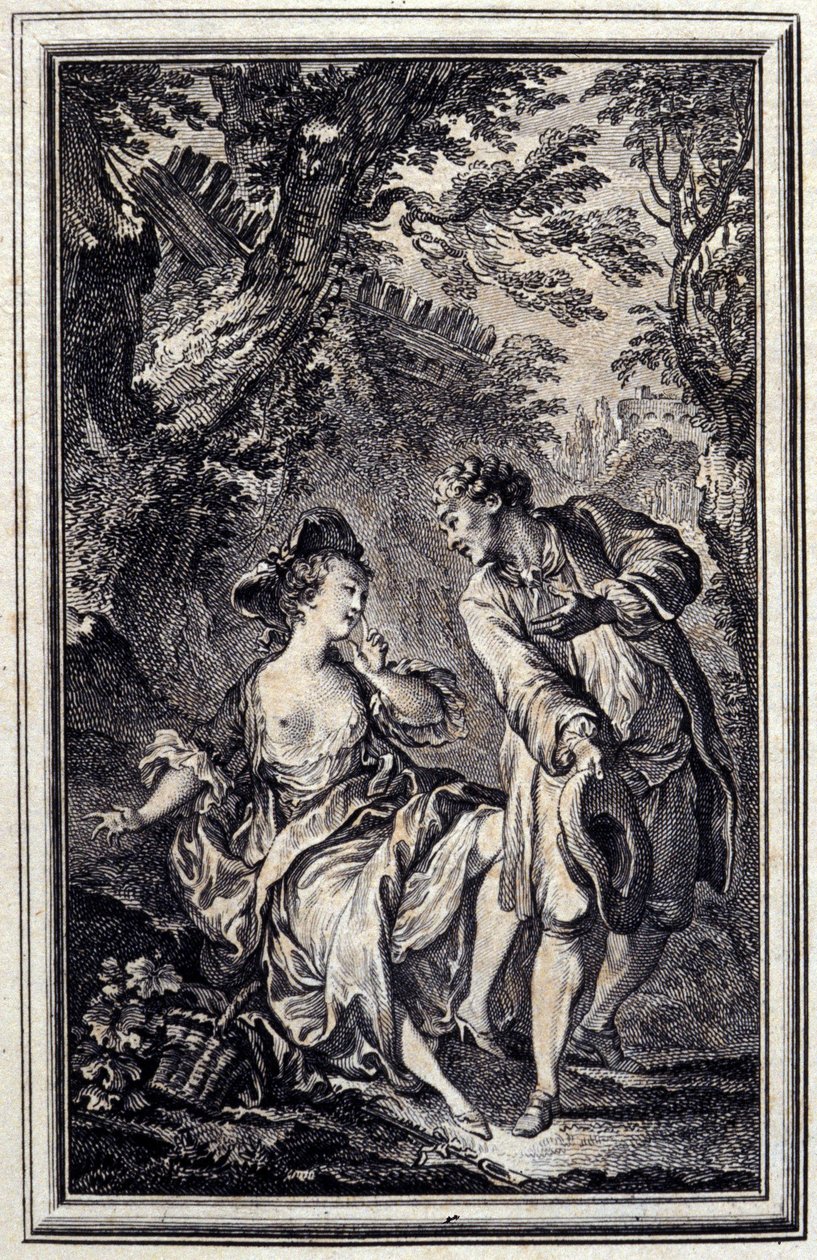 Slib je jeden a dodržení je druhý. V „”Tales et nouvelles en vers”” od Jean de La Fontaine, Amsterdam 1776. ilustroval P.P.Choffard. od Pierre Philippe Choffard
