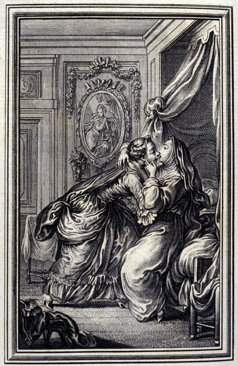 The Couturiere - v “”Příběhy a povídky ve verších”” od Jean La Fontaine. 1776. Ilustrace P. P. Choffard. od Pierre Philippe Choffard