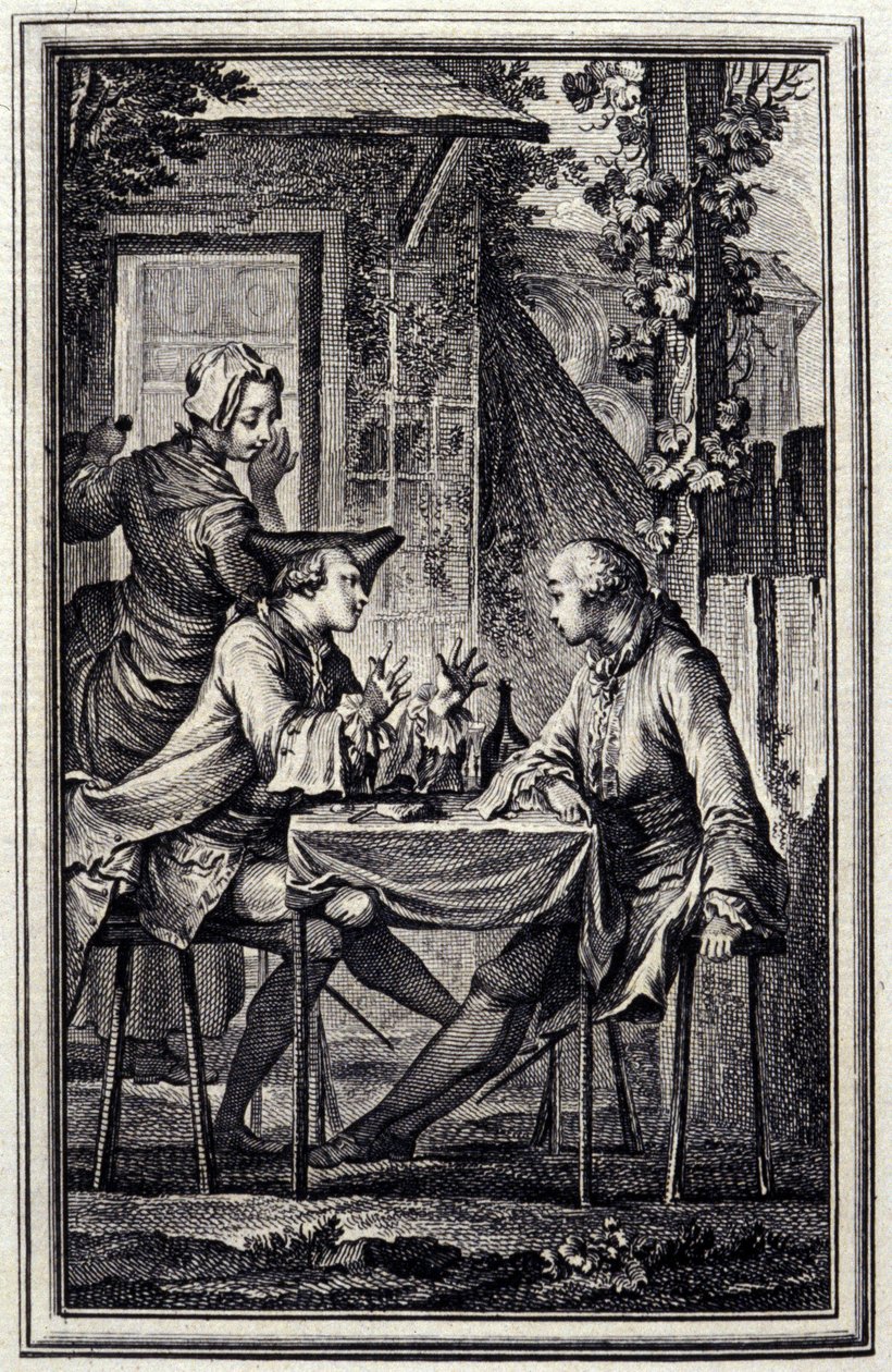 ucho nebo mušlí raccomoder. V „”Tales et nouvelles en vers”” od Jean de La Fontaine, Amsterdam 1776. ilustroval P.P.Choffard. od Pierre Philippe Choffard