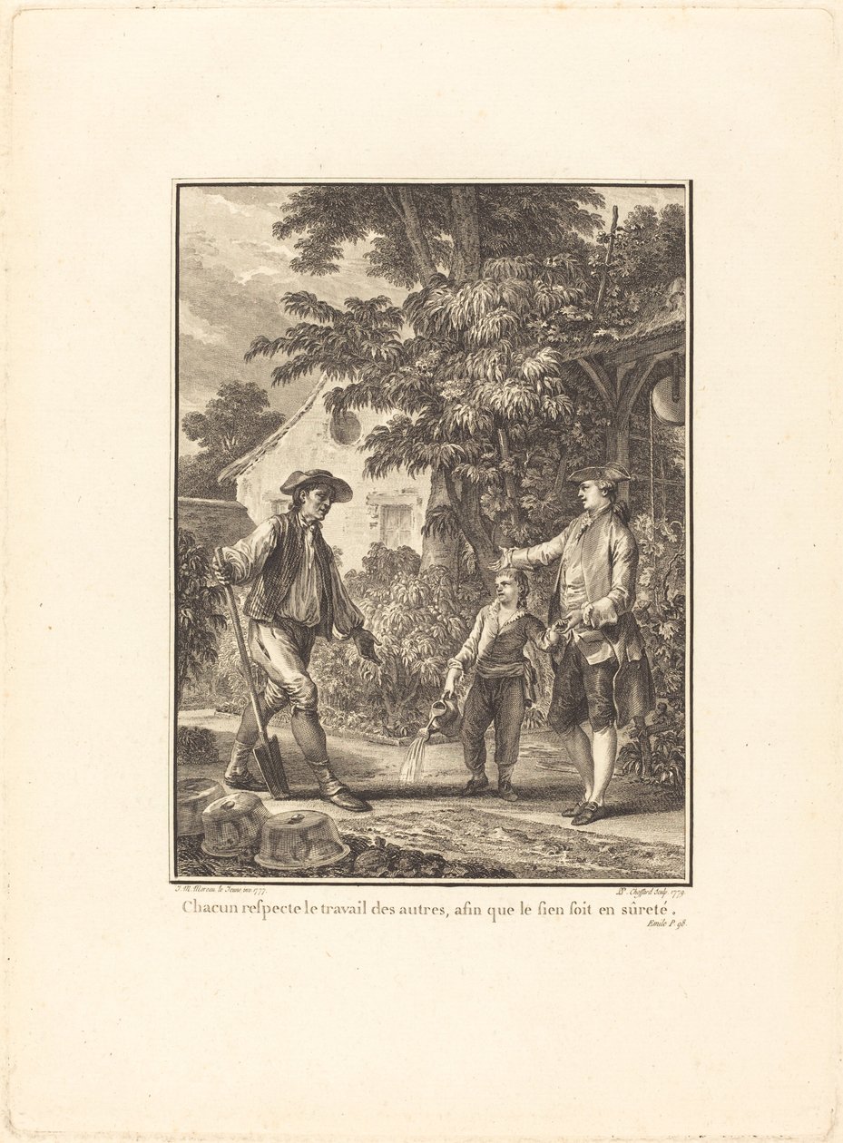 Každý respektuje práci ostatních, aby bylo prso v bezpečí od Pierre Philippe Choffard after Jean Michel Moreau