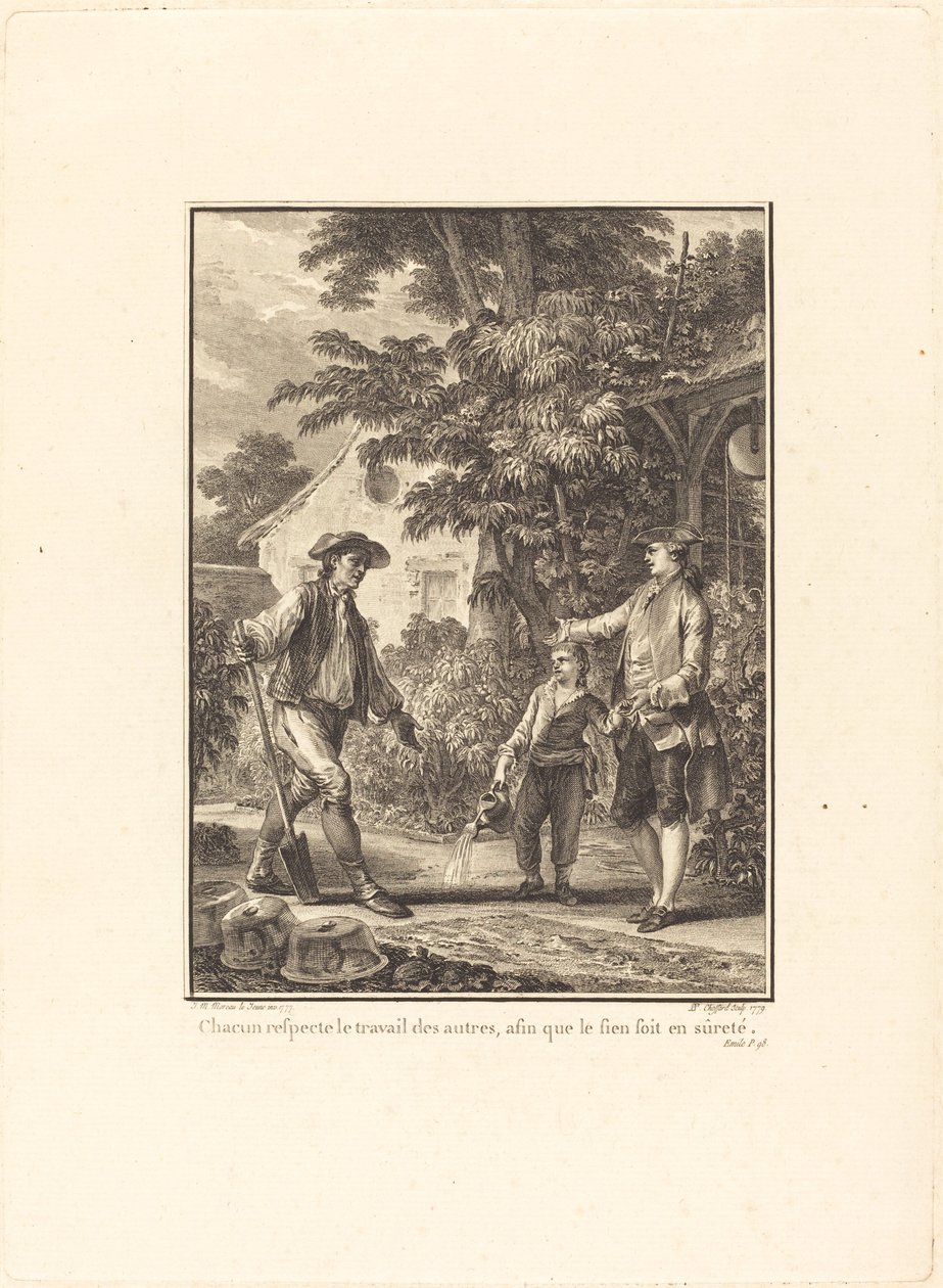 Každý respektuje práci druhých, aby ta jeho byla v bezpečí od Pierre Philippe Choffard after Jean Michel Moreau