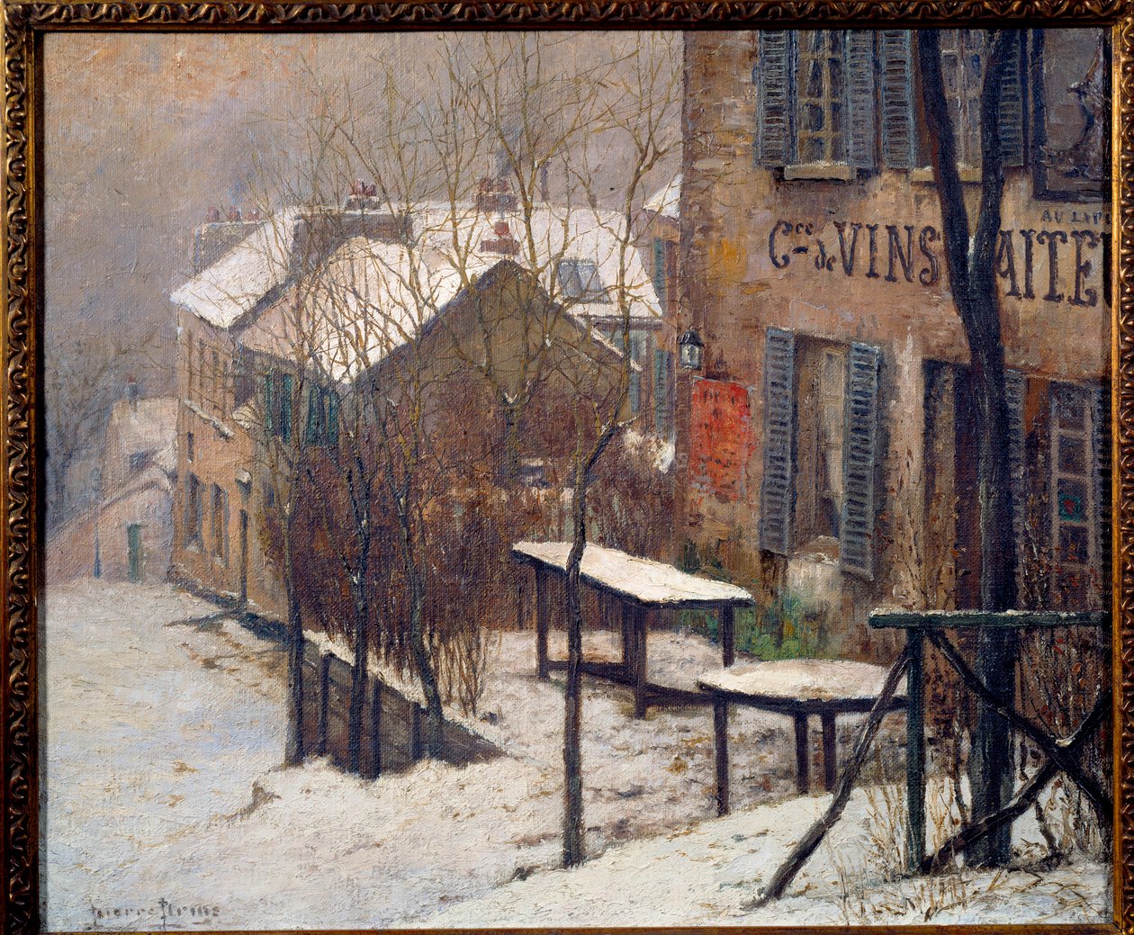 Kabaret v Rabbit Agile na Montmartru v roce 1890. Pohled na Paříž pod sněhem v zimě. Obraz Pierra Prinse (1838-1913) od Pierre Prins