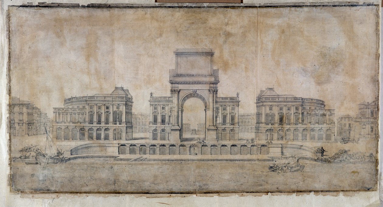 Architektura: „Projekt Place Royale pro Marseille, výhled na město“ 1686 (kresba) od Pierre Puget