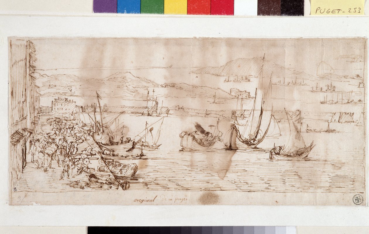 Přístav a přístav Toulon (inkoust na papíře a peru) od Pierre Puget