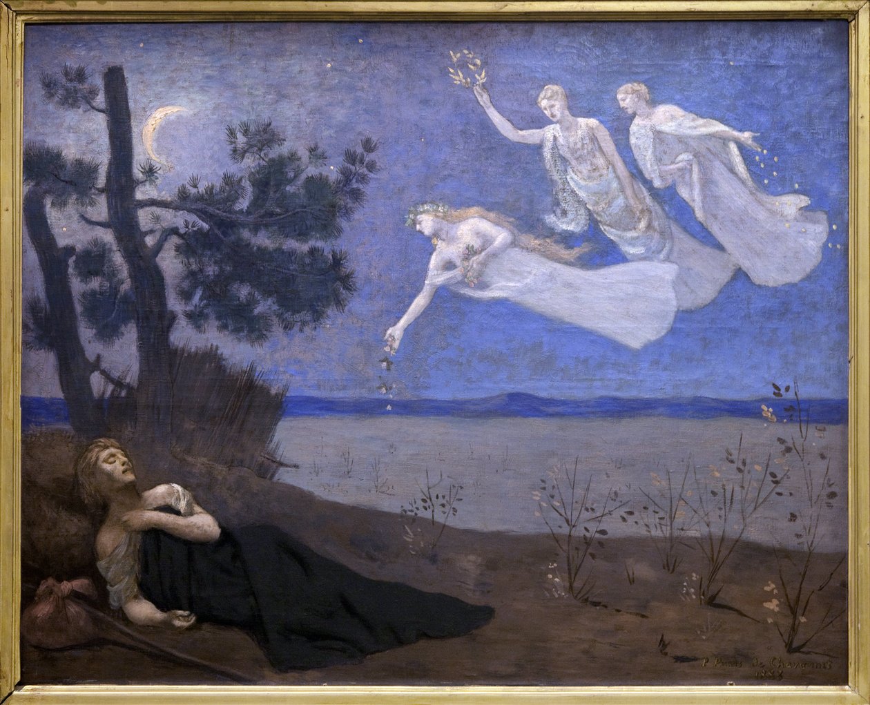 Le Reve (vidí ve spánku, jak se mu zjevuje láska, sláva a bohatství) (malba) od Pierre Puvis de Chavannes
