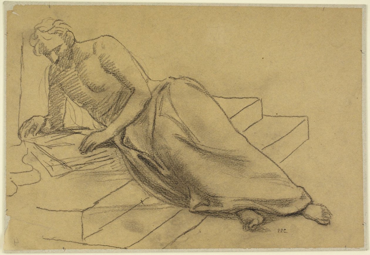 Muž ležící na schodech a čtoucí, studie k dílu Filozof, pro Boston Library od Pierre Puvis de Chavannes