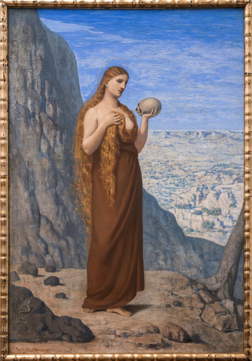 Máří Magdaléna v poušti - Pierre Puvis de Chavannes (1824-1898) - 1869 - Máří Magdalena v poušti - 36,8 x 48 cm - Muzeum ve Frankfurtu | Stadelovo muzeum od Pierre Puvis de Chavannes