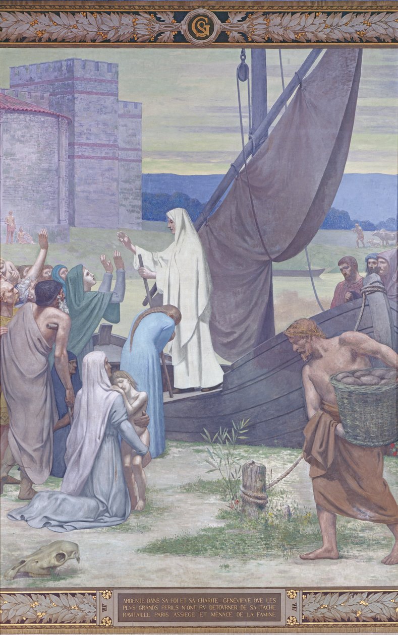 St. Genevieve přináší zásoby do města Paříže po obležení (freska) od Pierre Puvis de Chavannes