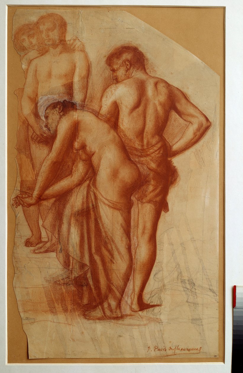 Studie 4 postav pro „“ Odpočinek““. Kresba Pierra de Puvis De Chavannes (1824-1898) Sun. 0,73 x 0,43 m Paříž. Muzeum Orsay od Pierre Puvis de Chavannes