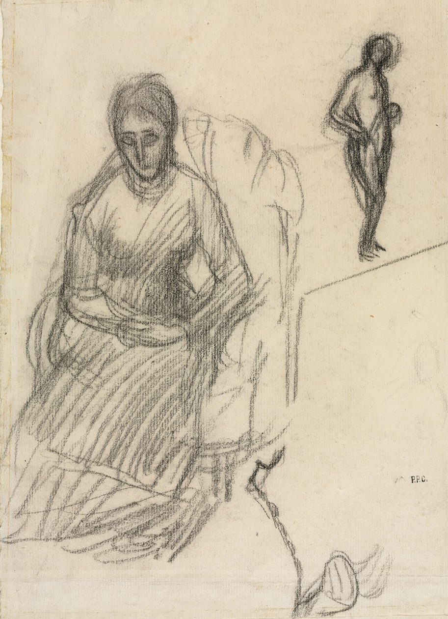 Studie Madame Marie Cantacuzène; Studie stojícího ženského aktu, cca 1883 (černá křída) od Pierre Puvis de Chavannes