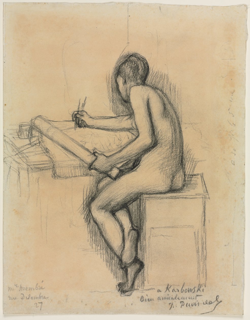 Studie kresby sedícího aktu ženského modelu od Pierre Puvis de Chavannes