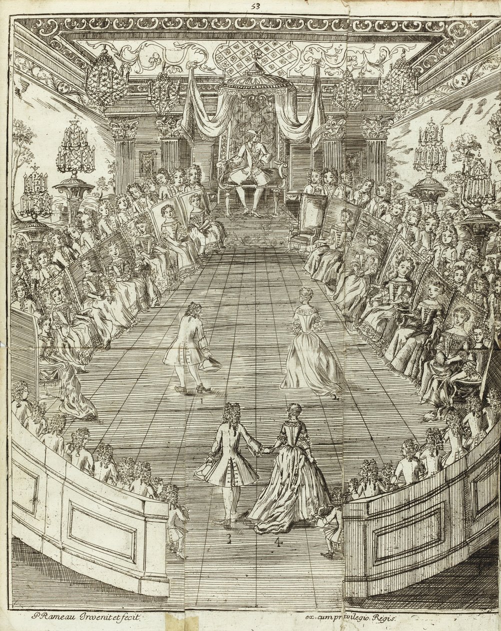 Ilustrace z Tančícího mistra, 1734 od Pierre Rameau