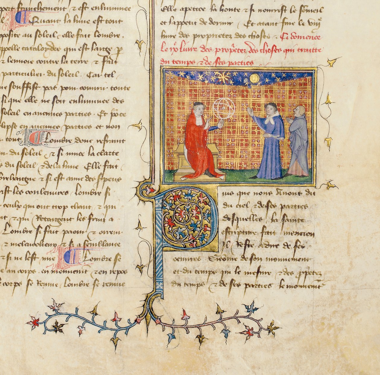 Detail stránky z "De Proprietatibus Rerum" od Bartholomea Anglicuse, ve francouzském překladu Jean Corbechon, c.1390 od Pierre Remiet