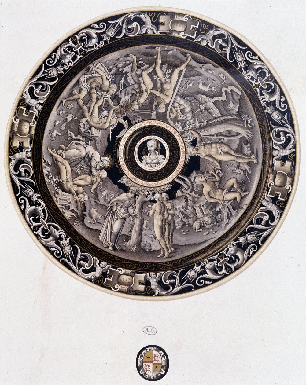 Porcelánový talíř ze 16. století představující Genesis od Pierra Reymonda, Limoges od Pierre Reymond
