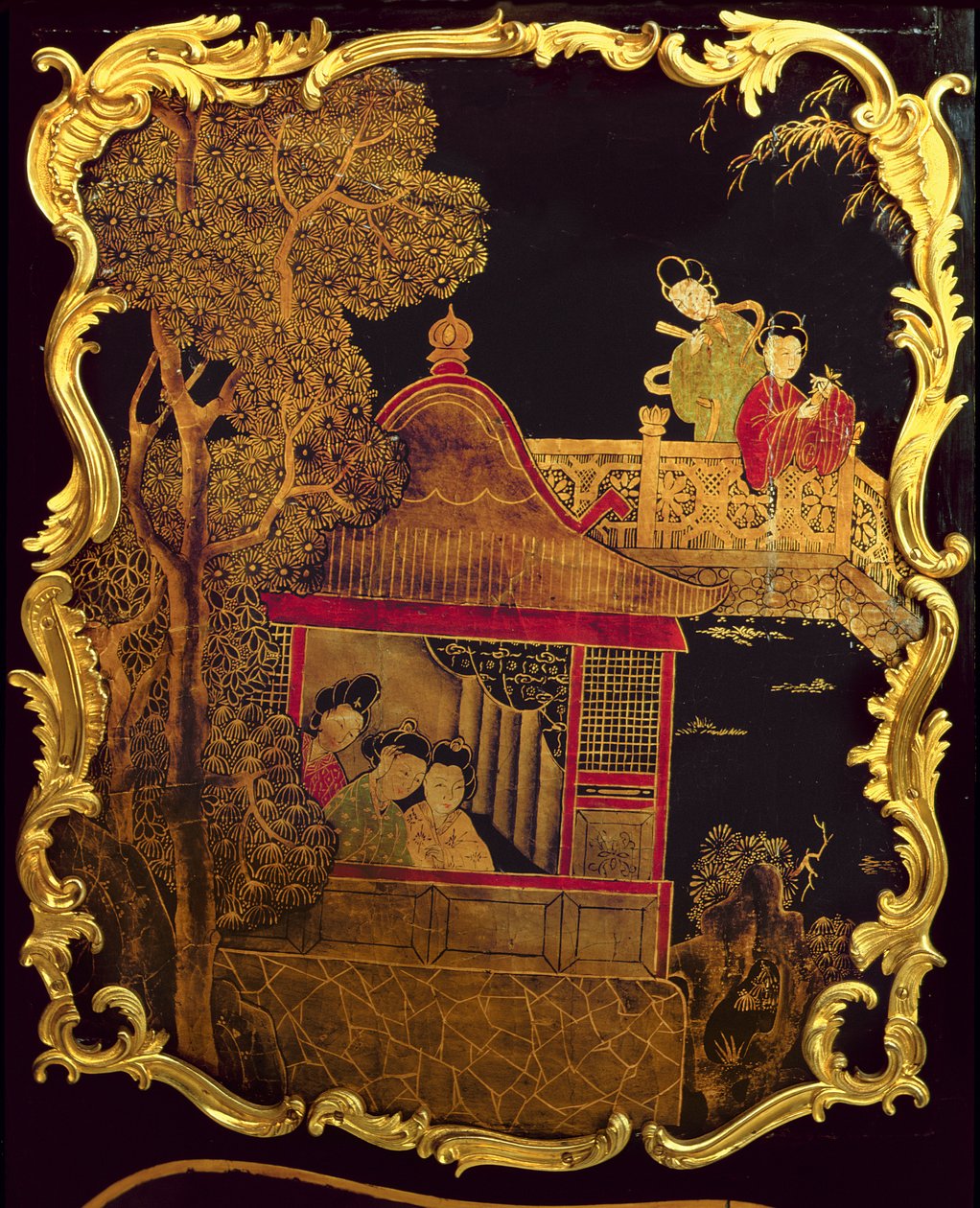 Boční panel Louis XV Commode, cca 1745 (lak a zlato na dřevě) (re 222380) od Pierre Roussel