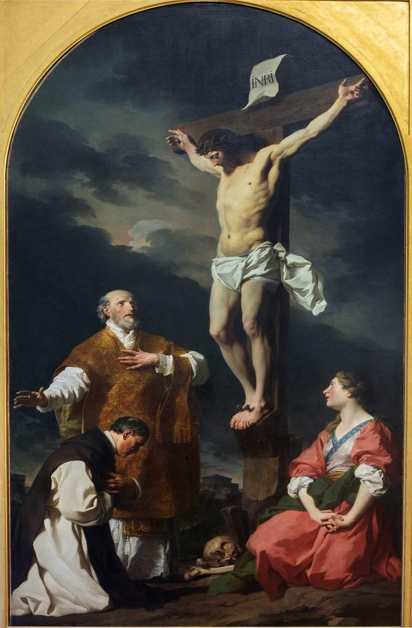 Kristus ukřižovaný se svatým Eusebiem, svatým Filipem Nerim a svatou Marií Magdalenou od Pierre Subleyras