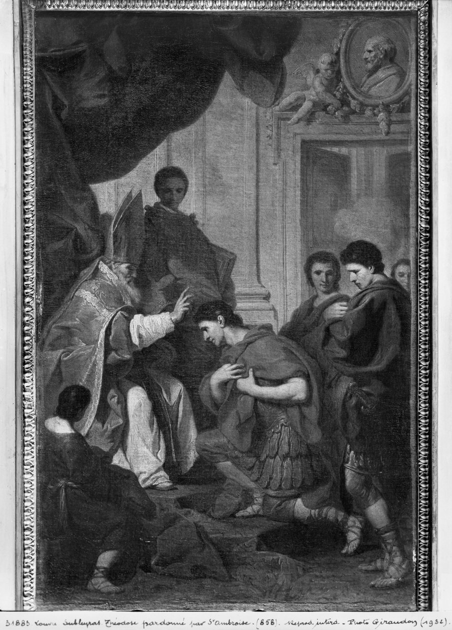 Císař Theodosius I. Veliký dostává milost od sv. Ambrože, arcibiskupa milánského, kolem roku 1745 od Pierre Subleyras